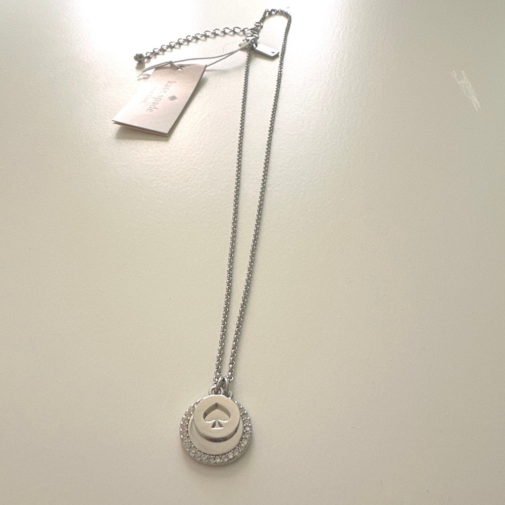NWT kate spade Signature Charm Necklace Silver Diamonds